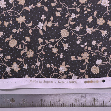 100% Cotton Black and Beige Cotton Rose Print Fabric