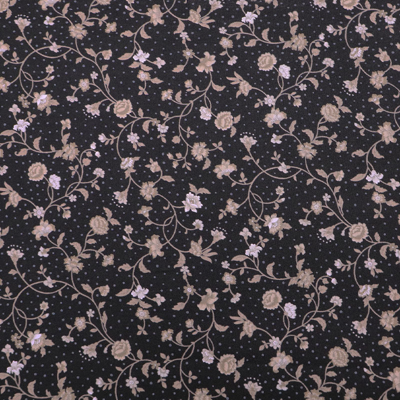 100% Cotton Black and Beige Cotton Rose Print Fabric