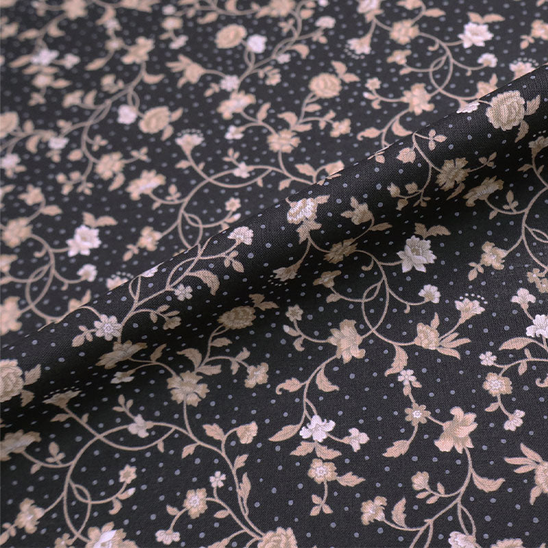 100% Cotton Black and Beige Cotton Rose Print Fabric