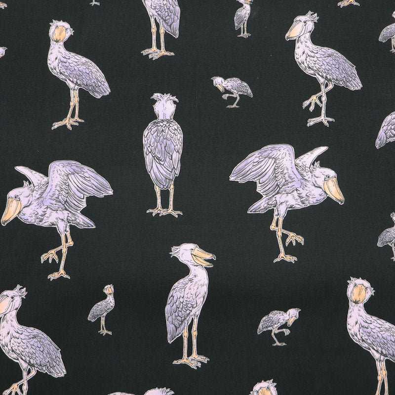 100% Cotton Black Japanese Cotton Fabric - Funny Pelican Bird Print