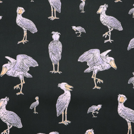 100% Cotton Black Japanese Cotton Fabric - Funny Pelican Bird Print