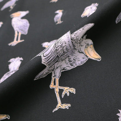 100% Cotton Black Japanese Cotton Fabric - Funny Pelican Bird Print