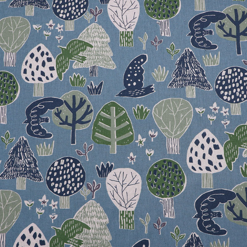 Cotton Linen - Made in Japan - Blue - Birds and Trees