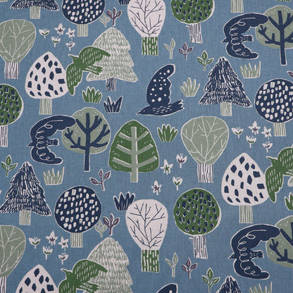 Cotton Linen - Made in Japan - Blue - Birds and Trees
