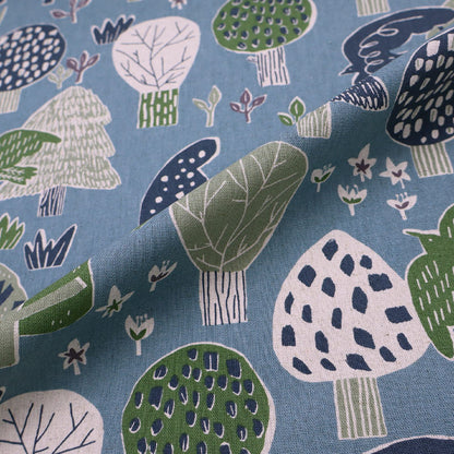 Cotton Linen - Made in Japan - Blue - Birds and Trees