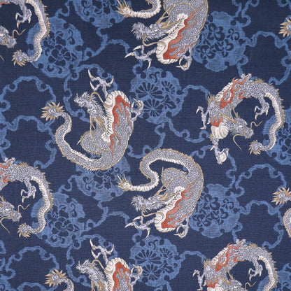 100% Cotton Japanese Textured Blue Cotton Fabric - Grey Dragon