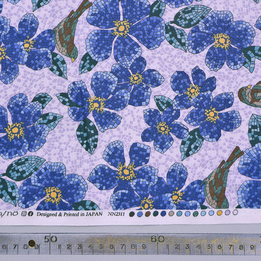 100% Cotton Blue Bird and Floral Mosaic Print Fabric Made in Japan