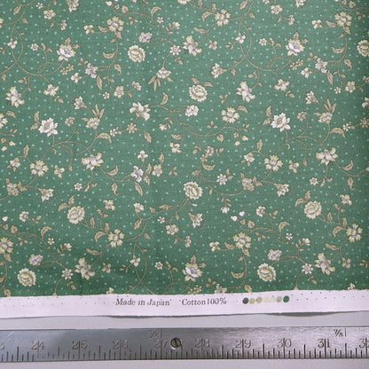 100% Cotton - Made in Japan - Green - Bramble Rose