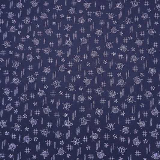 100% Cotton Navy Blue Cotton Fabric - Knitting Yarn Print