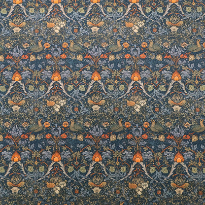 100% Cotton Dark Blue and Orange Floral and Bird Print Cotton Fabric