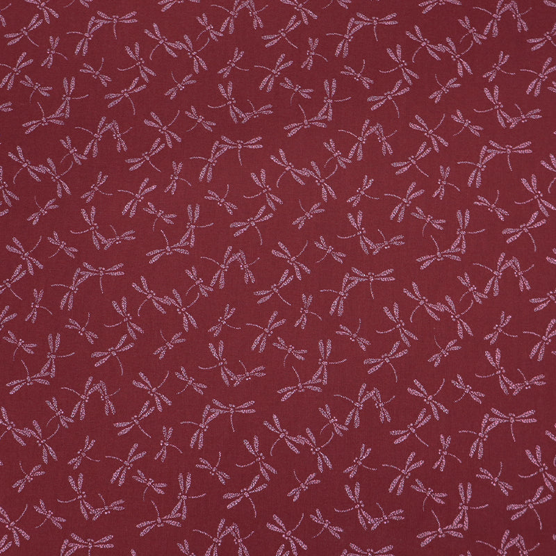 100% Cotton Red Cotton Fabric - Dragonfly print in white