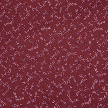 100% Cotton Red Cotton Fabric - Dragonfly print in white