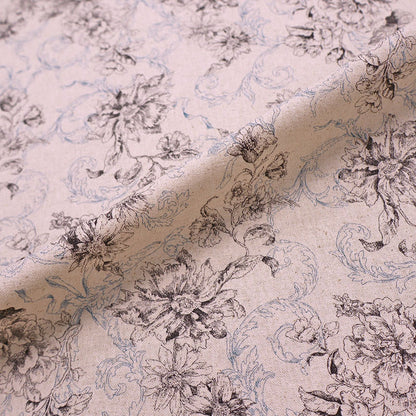 85% Cotton 15% Linen Cotton Linen Fabric Made in Japan  - Taupe Floral