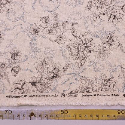 85% Cotton 15% Linen Cotton Linen Fabric Made in Japan  - Taupe Floral
