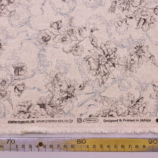 85% Cotton 15% Linen Cotton Linen Fabric Made in Japan  - Taupe Floral