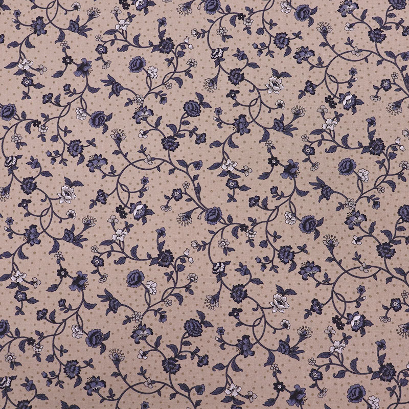 100% Cotton - Made in Japan - Taupe and Navy - Bramble Rose
