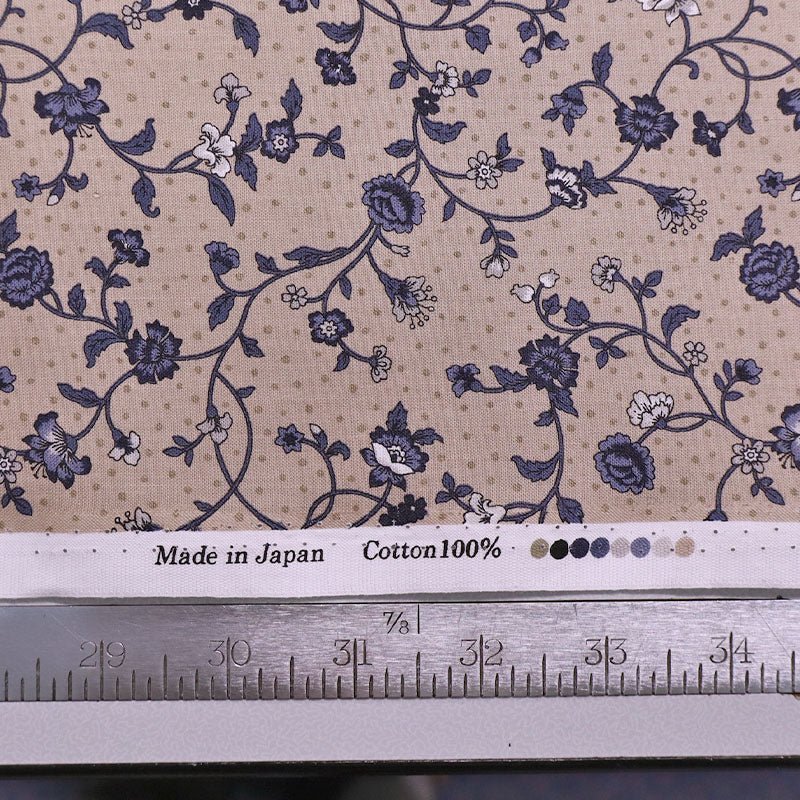 100% Cotton - Made in Japan - Taupe and Navy - Bramble Rose