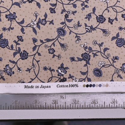 100% Cotton - Made in Japan - Taupe and Navy - Bramble Rose