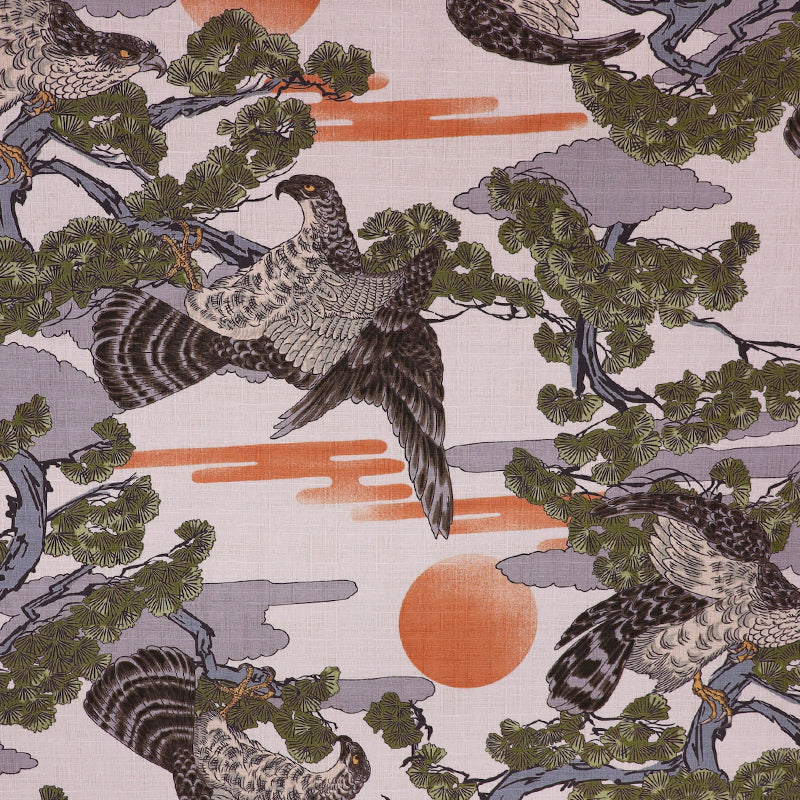 100% Cotton Bird Print Cream Japanese Cotton Fabric