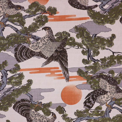 100% Cotton Bird Print Cream Japanese Cotton Fabric