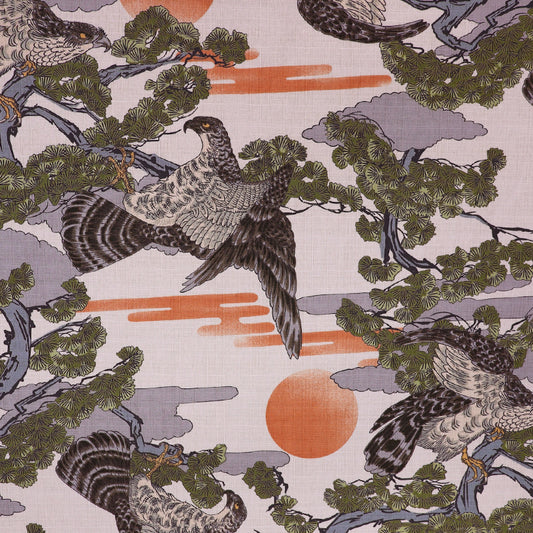 100% Cotton Bird Print Cream Japanese Cotton Fabric