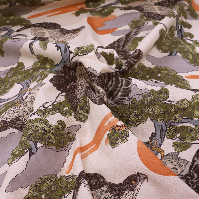 100% Cotton Bird Print Cream Japanese Cotton Fabric