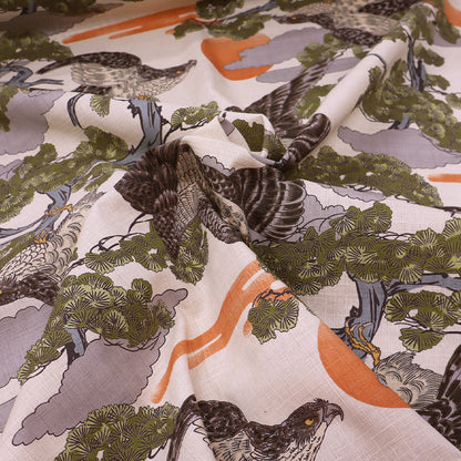 100% Cotton Bird Print Cream Japanese Cotton Fabric