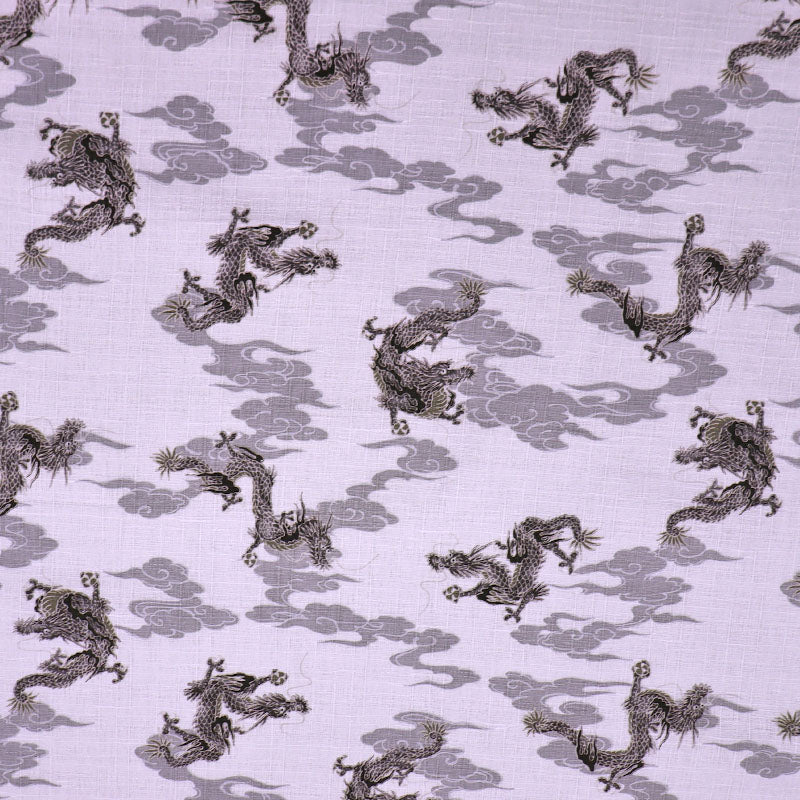 100% Cotton Japanese Textured White Cotton Fabric - Grey Dragon