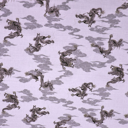 100% Cotton Japanese Textured White Cotton Fabric - Grey Dragon