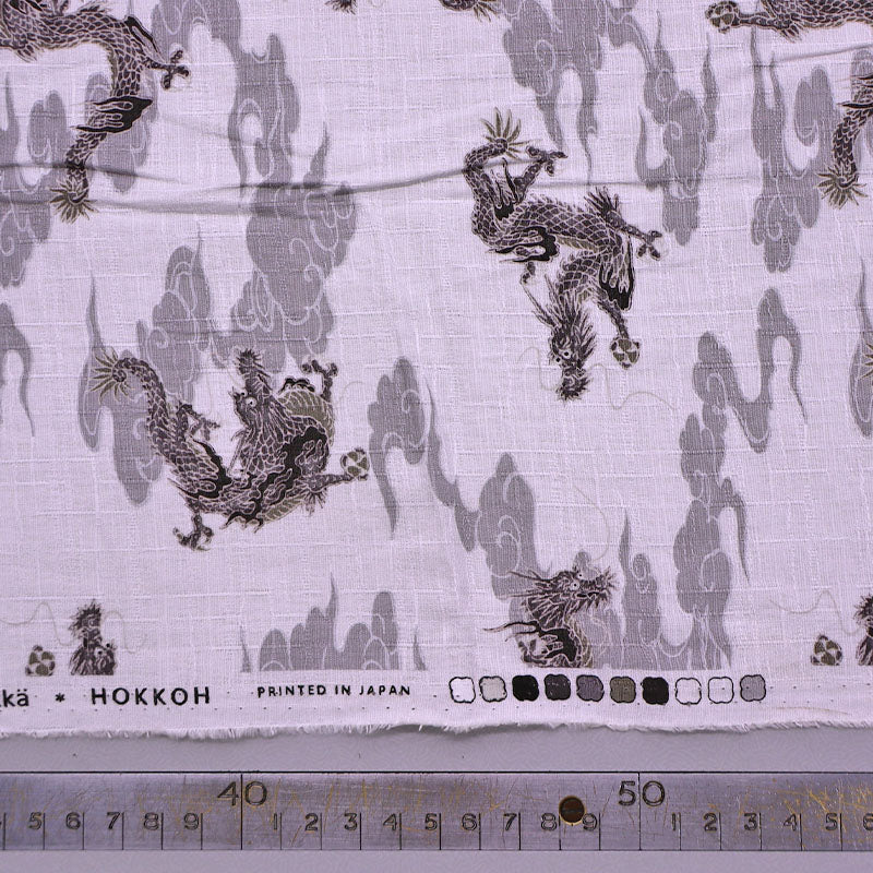 100% Cotton Japanese Textured White Cotton Fabric - Grey Dragon