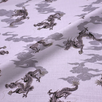 100% Cotton Japanese Textured White Cotton Fabric - Grey Dragon
