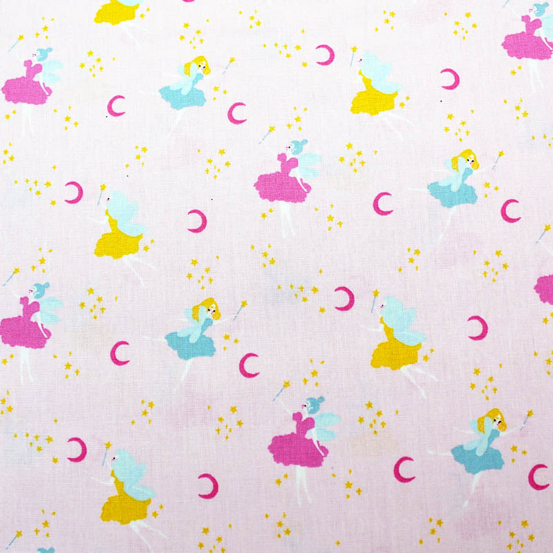 Pink Fairy Print Cotton Poplin Fabric