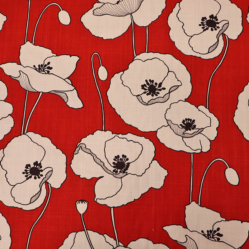 Red 100% Cotton Fabric with Large Poppy Print