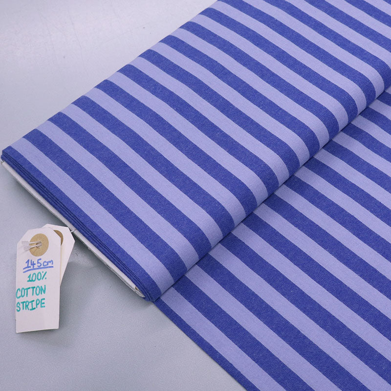 100% Cotton YARN DYED Blue Striped Cotton Fabric with stripes of dark and pale blue