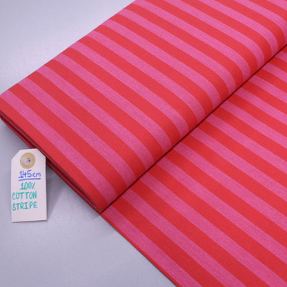 100% Cotton Yarn Dyed Pink and Red Striped Cotton Fabric