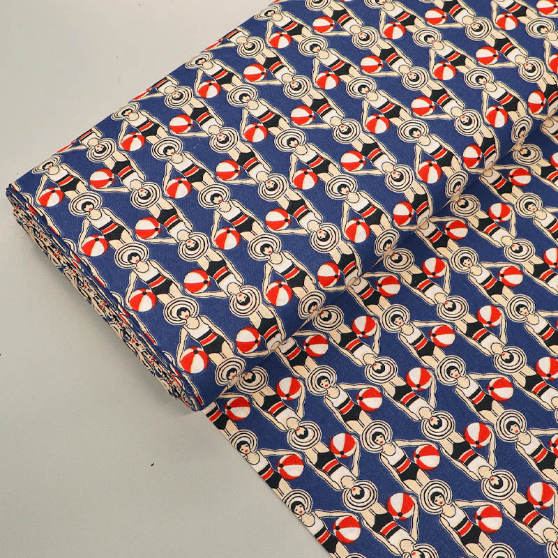 100% Cotton Fabric Blue and Red Swimmers