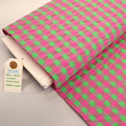 Stretch Cotton Yarn Dyed - 1cm Gingham - Pink and Green