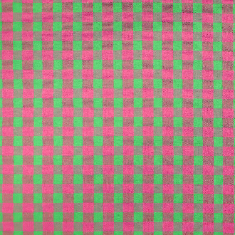 97% Cotton 3% Elastane Green and Pink Yarn Dyed Stretch Gingham Seersucker Fabric