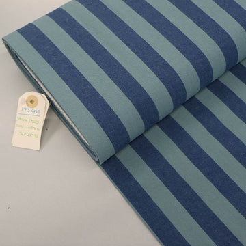 100% Cotton - Yarn Dyed - 2.3cm Stripe - Dusky and Dark Blue