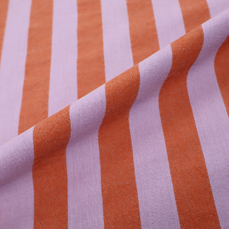 100% Cotton - Yarn Dyed - 2.3cm Stripe - Lilac and Tangerine