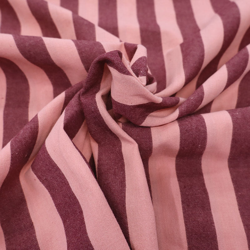 100% Cotton - Yarn Dyed - 2.3cm Stripe - Pale Pink and Maroon