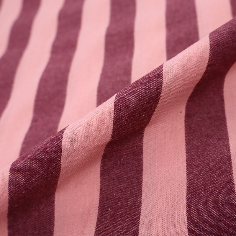 100% Cotton - Yarn Dyed - 2.3cm Stripe - Pale Pink and Maroon