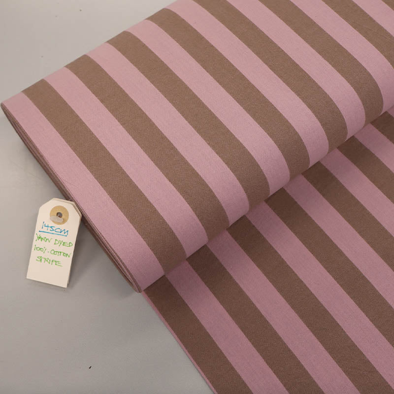 100% Cotton - Yarn Dyed - 2.3cm Stripe - Putty Pink and Taupe