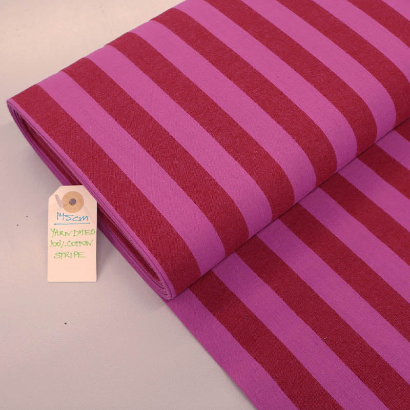100% Cotton - Yarn Dyed - 2.3cm Stripe - Red and Magenta Pink