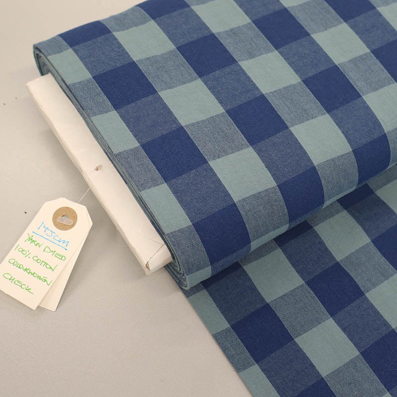 100% Cotton - Yarn Dyed - 3cm Gingham - Dusky and Dark Blue