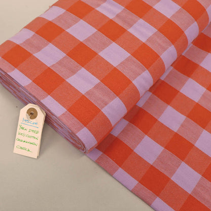 100% Cotton - Yarn Dyed - 3cm Gingham - Lilac and Tangerine