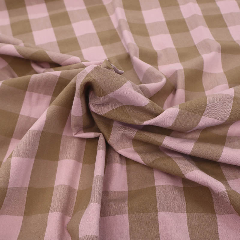 100% Cotton - Yarn Dyed - 3cm Gingham - Putty Pink and Taupe