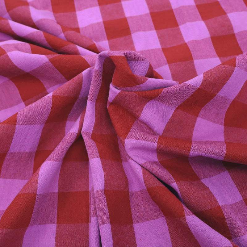 100% Cotton - Yarn Dyed - 3cm Gingham - Red and Magenta Pink