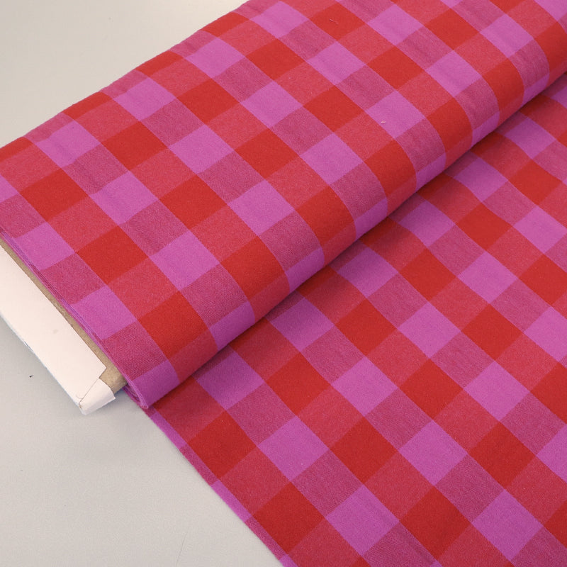 100% Cotton - Yarn Dyed - 3cm Gingham - Red and Magenta Pink