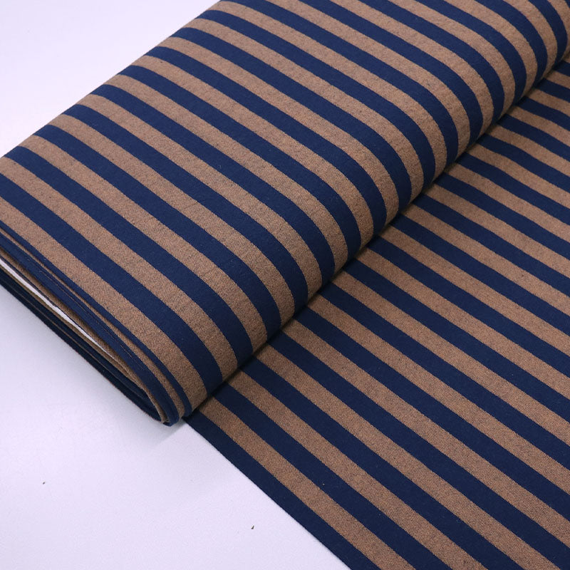 100% Cotton Yarn Dyed Navy Blue and Chocolate Brown Striped Cotton Fabric